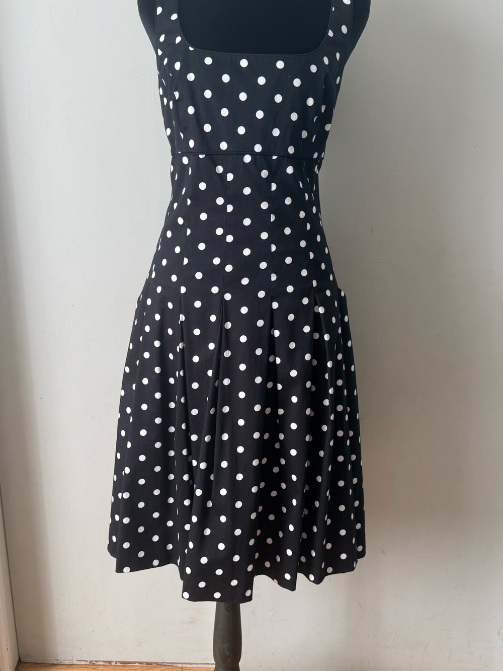 Ralph Lauren Polka Dot Square Neck A-Line Mini Dress - Black/White Size 12 - Picture 2 of 6